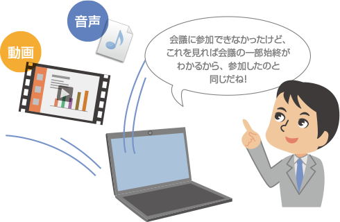 会議に参加できなかったけど、これを見れば会議の一部始終がわかるから、参加したのと同じだね！